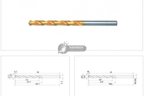 Mũi khoan phủ TiN vàng phi 2.3